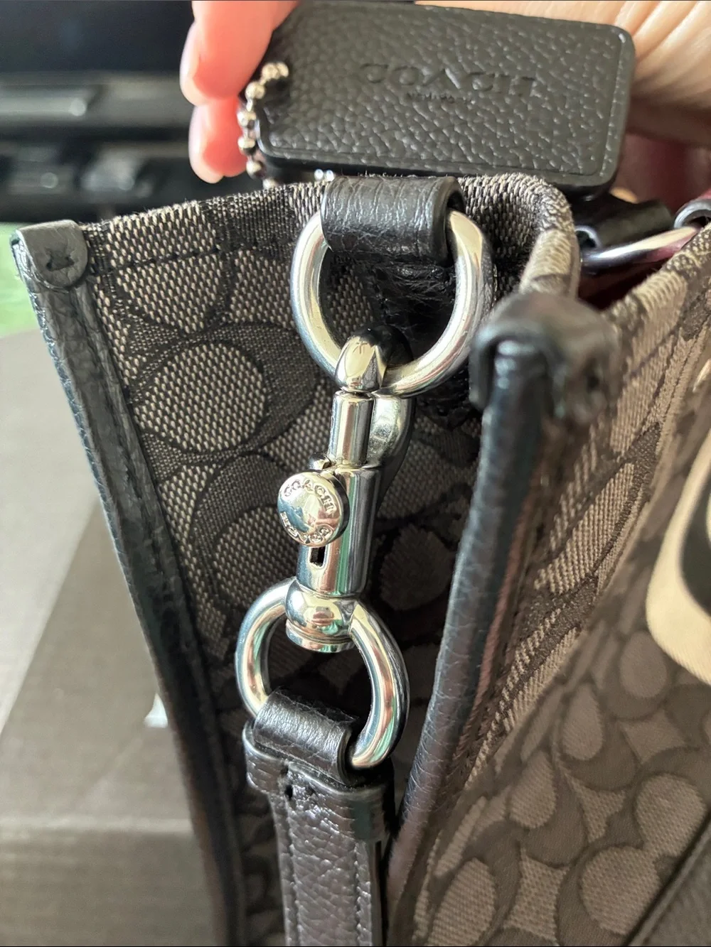 Coach Dempsey Carryall 4113 Signature Jacquard Black/Gray/White with Strap